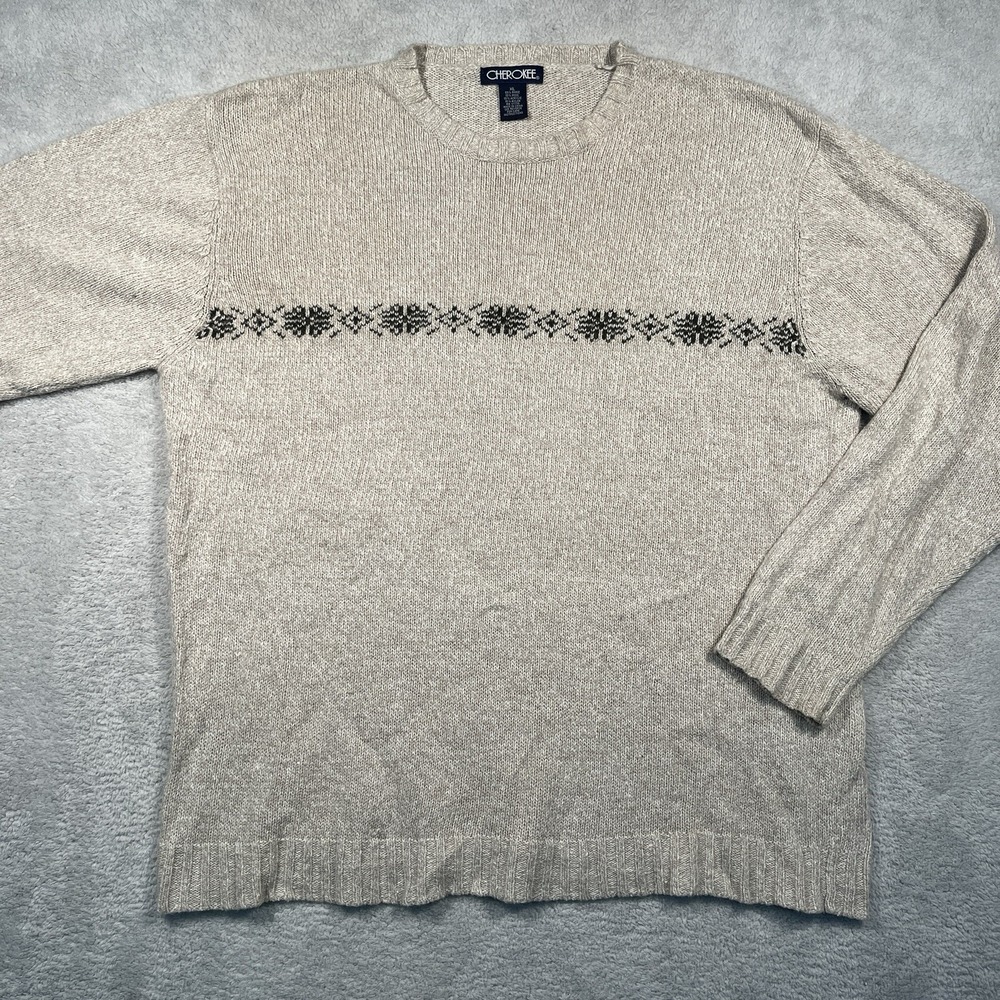 Vintage‎ Y2K Cherokee Mens XL Wool Blend Crew Neck Sweater Knit Beige Brown